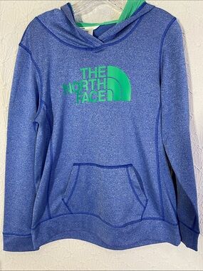 The North Face Heathered Blue Hoodie with Green Logo Lg Statement Maker